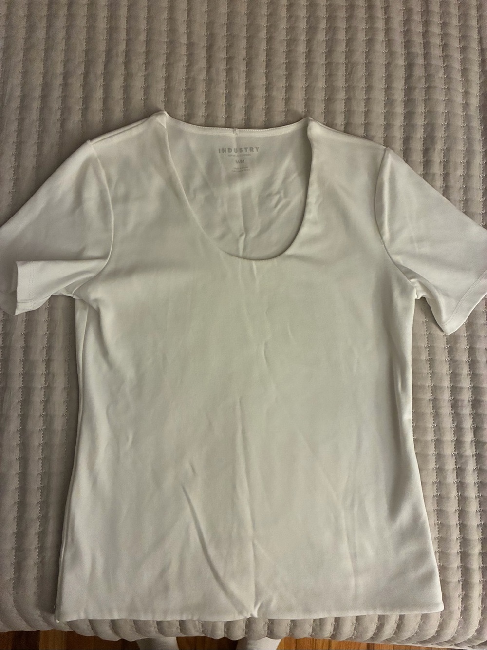 White Scoop Neck Short-Sleeve Women's Top